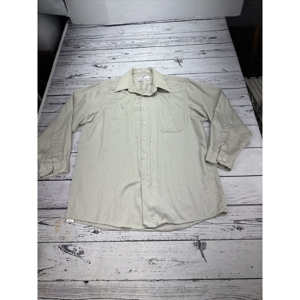VTG Etienne Aigner Men Long Sleeve Button Up Shirt Beige Pinstripe Classic Fit L